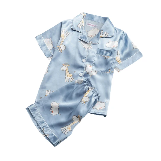 Новейший дизайн, 2 предмета, однотонная домашняя шелковая атласная детская пеньюар с коротким рукавом