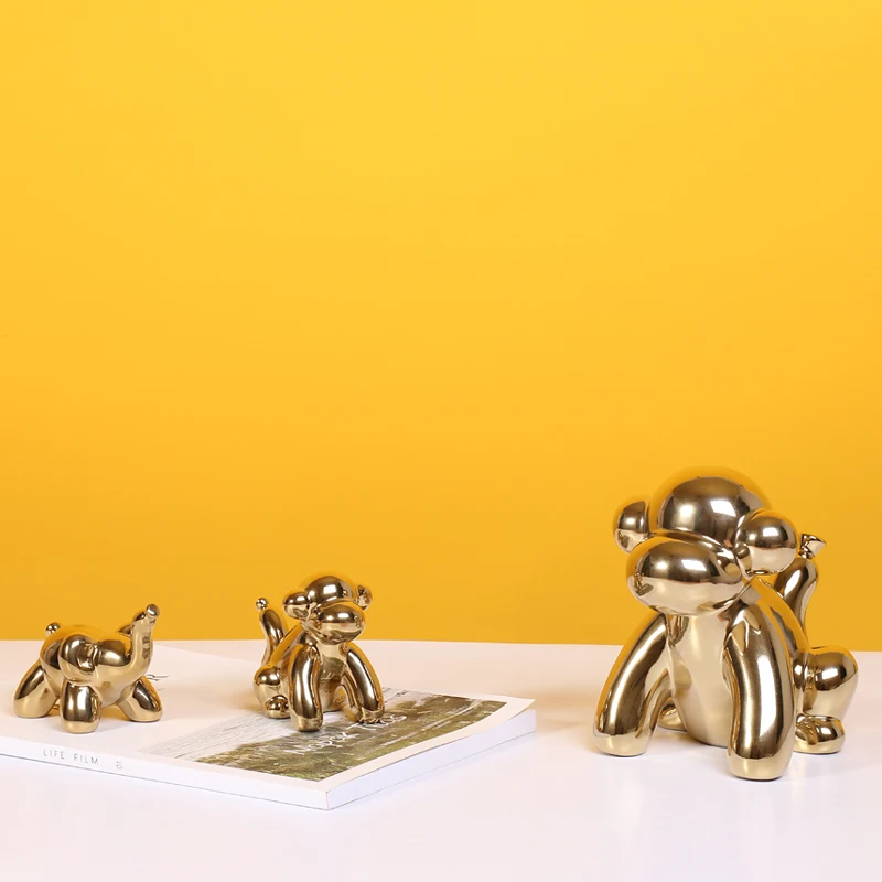 Golden Ceramic Abstract Monkey Figurines Craft Home Decor Animal Sculptures and Statues Handmade Artware Gift Decorations