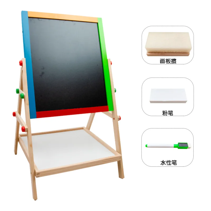 Wooden magnetic adjustable double sided drawing board for kids wood erasable doodle board toy for toddlers preschool educational