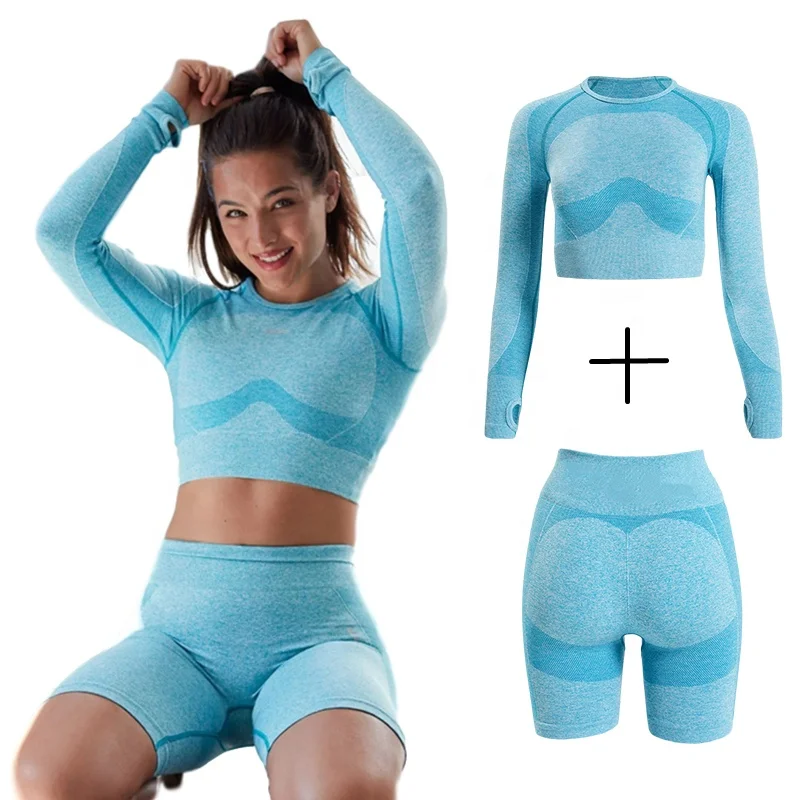 Спортивная одежда, одежда для тренировок, бесшовные велосипедные шорты для фитнеса, женский кроп-топ с длинным рукавом