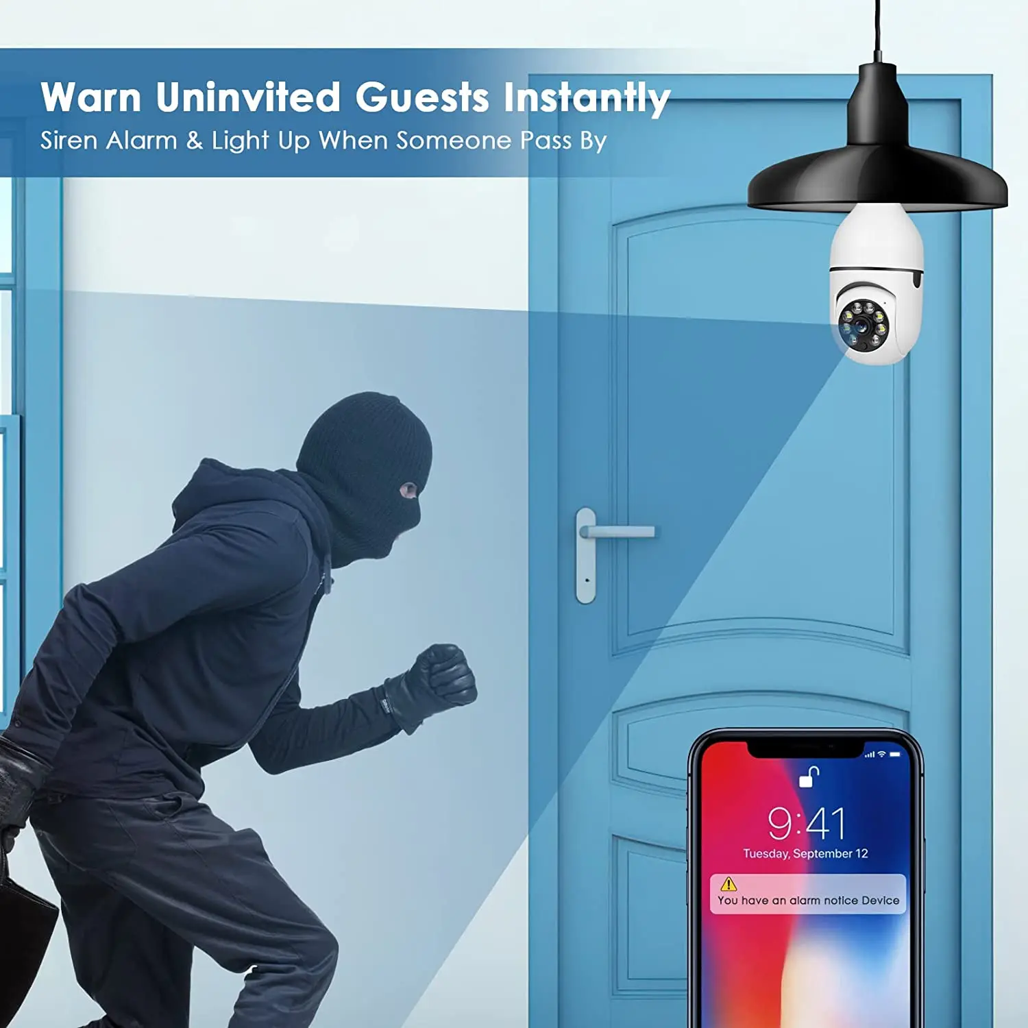 Light Bulb Camera Security Camera for Home Surveillance Spotlight E27 360 Degree Panoramic Wireless 1080P Security Home IP