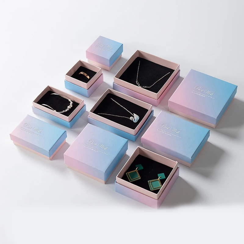 Pearlescent gradient pink jewelry storage box earrings ring necklace bracelet pendant jewelry packing box with foam insert