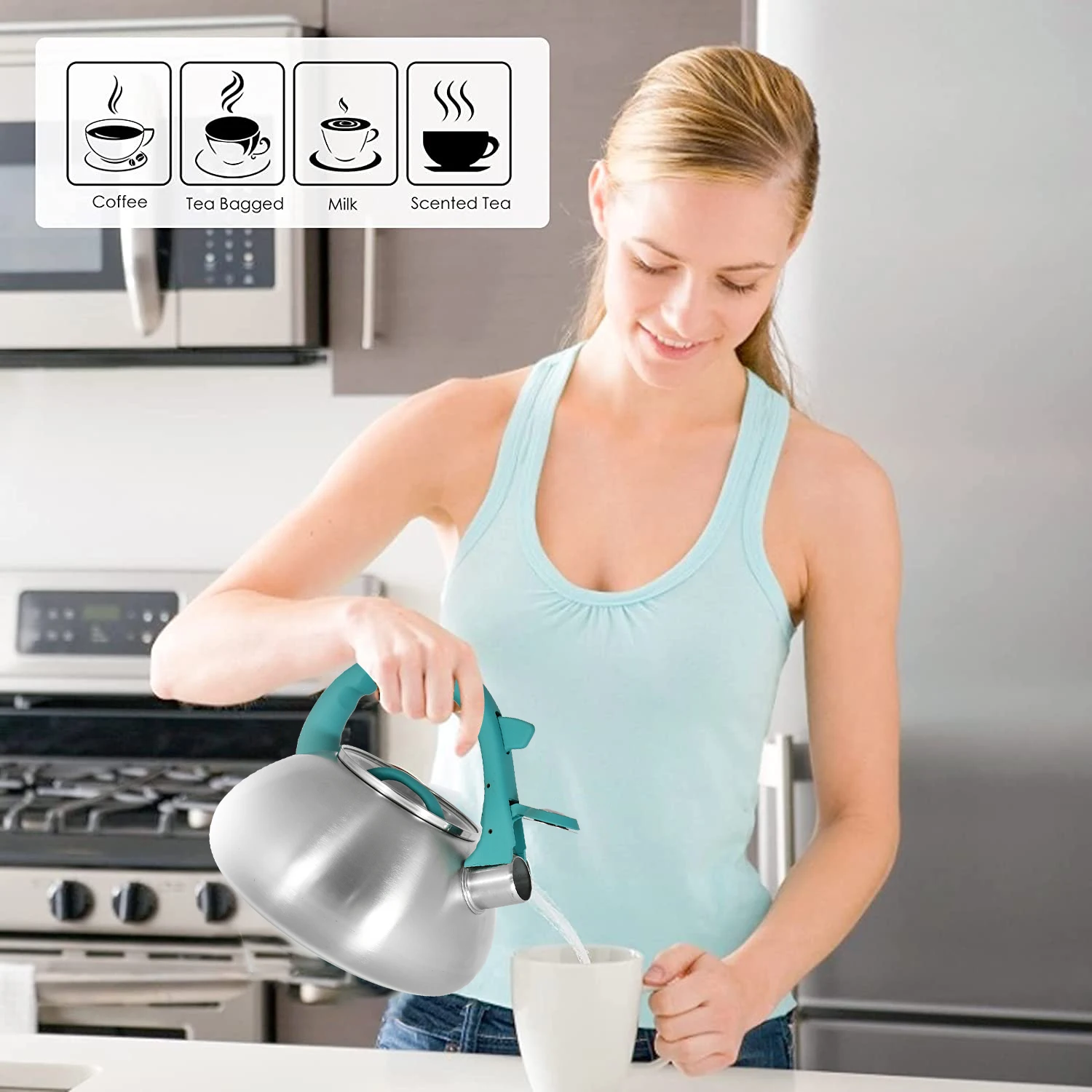 Factory Price Silicon Heat Resistant Handle Polished Tea Pot Stainless Steel Whistling Kettle