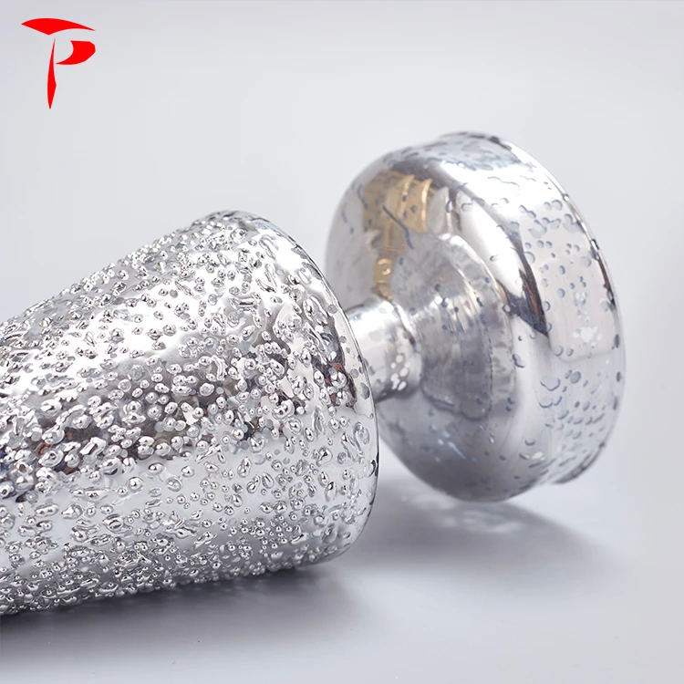 Golden Blown Small LED Color Lights Changing Table Christmas Tree with a Silver Stand