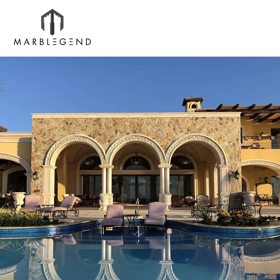 PFM Project Outdoor Building Material Decorative beige stone four-shaft Column Roman Pillar