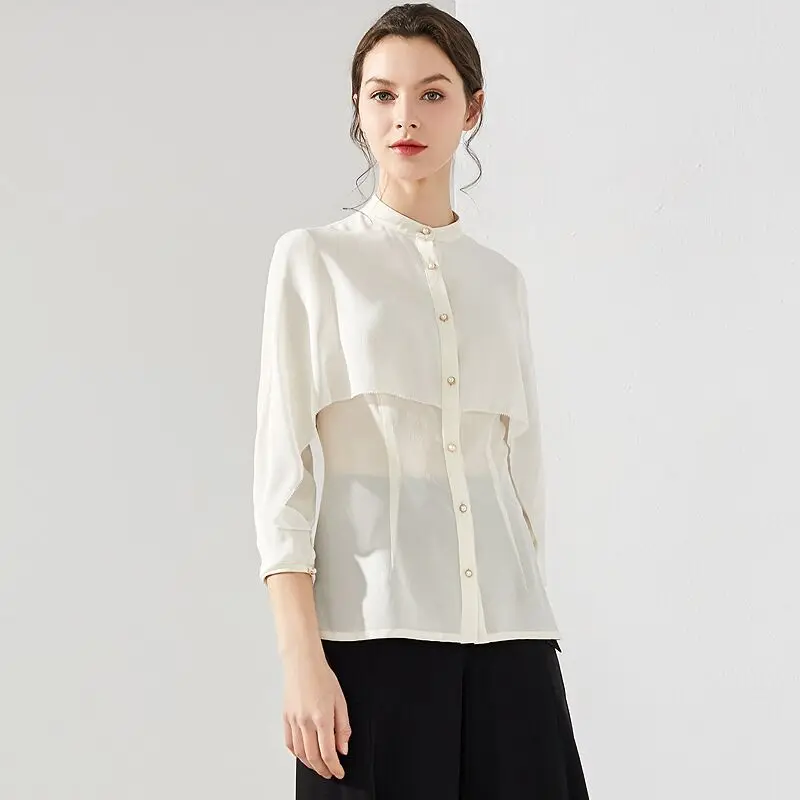 
Fashion cutting high-end white Silk chiffon blouses 