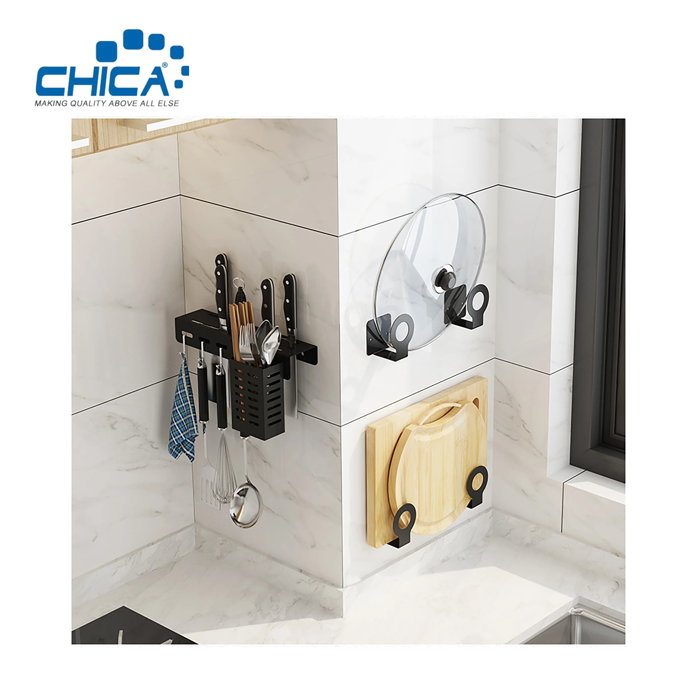 Hanging Wall 304 Stainless Steel Brushed Kitchen Knife Rest Accessories DIY Kitchen Storage