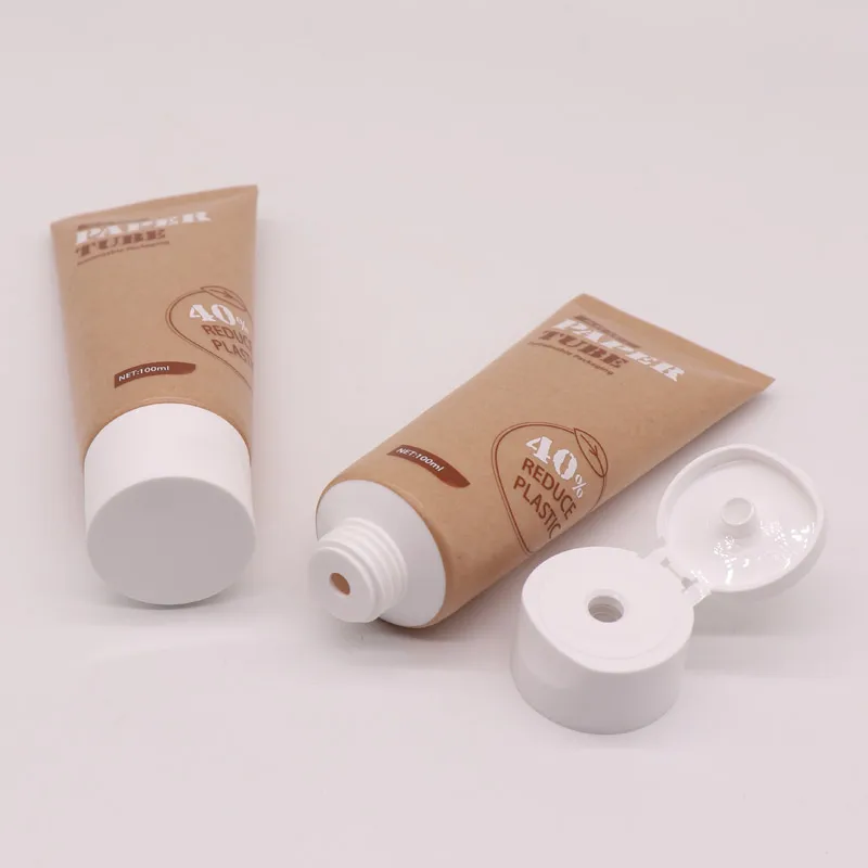 Eco-friendly Waterproof Kraft Paper Soft Tube Empty Facial Cleanser Gel Packaging Container Squeeze Cosmetic Tube