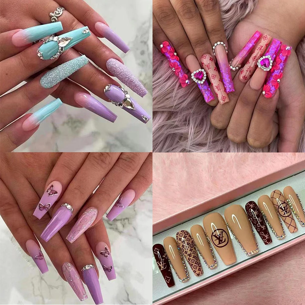 24 pcs Customized Box Supplier Acrylic Soft 3D Handmade Press on Nails En Gros