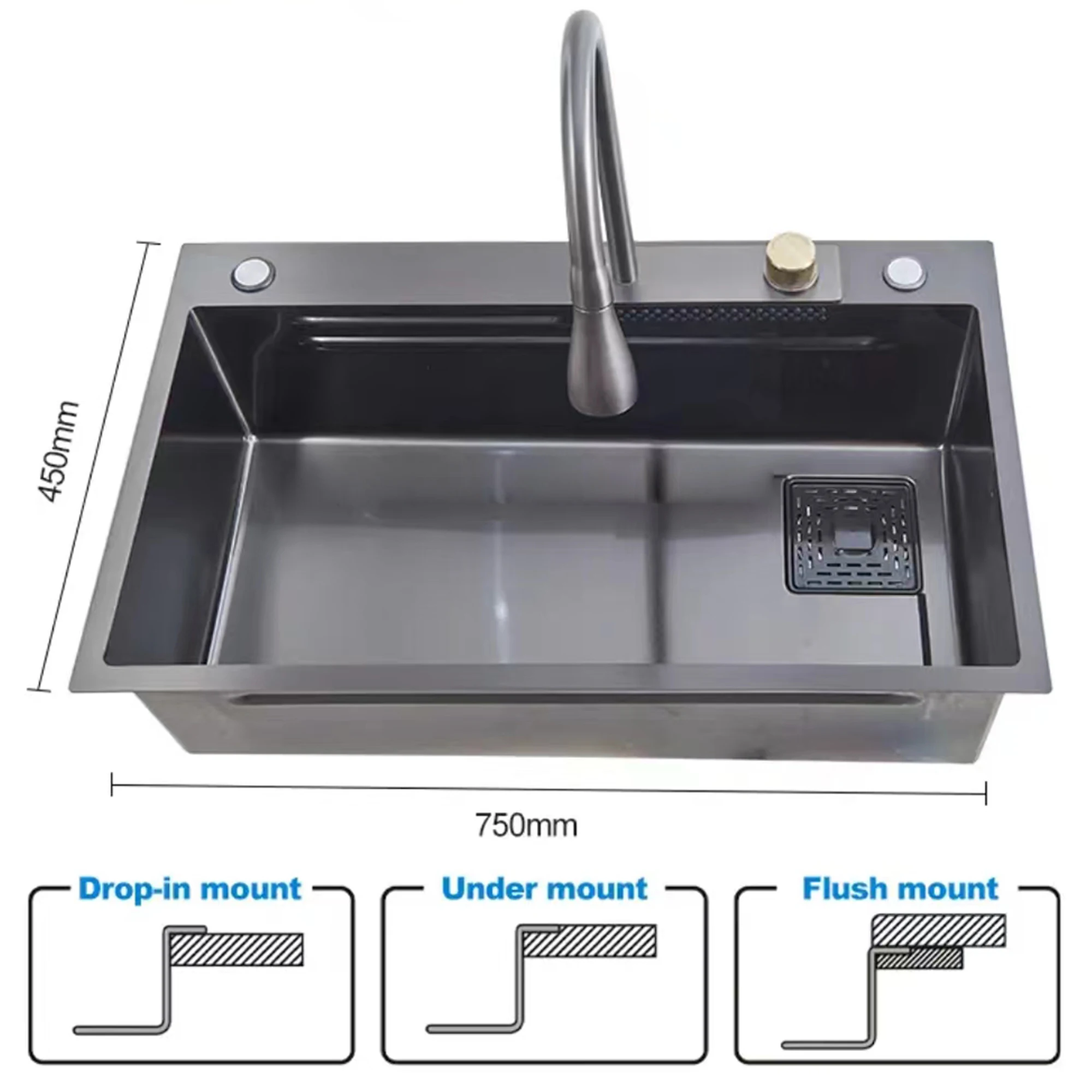 Factory Wholesale High Quality Modern Design Silver Sus304 Kitchen Multifunctional Sink Faucet Set Brushed Single Bowl Sink