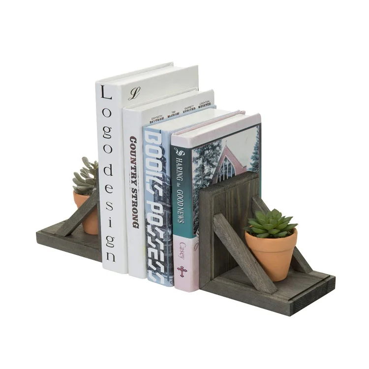 Wholesale vintage 1 pair decorative office desktop gray wood nordic bookends