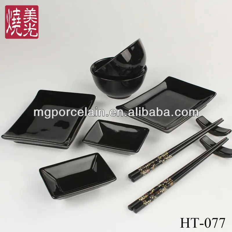 12 pcs shinny black japanese ceramic sushi set&stoneware tableware HT-077-1