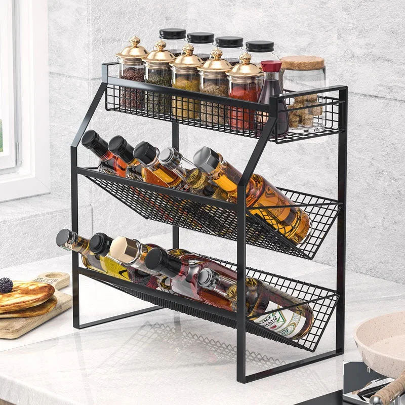Kitchen Tools  3 Layer Kitchen Storage Spice Rack Spice Rack Organizer Floor-to-floor shelves