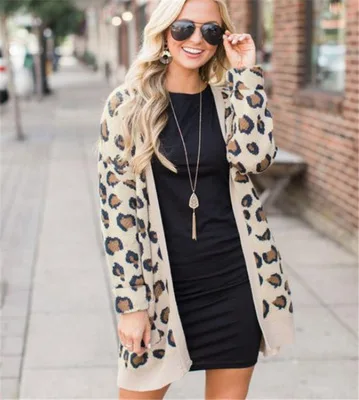 Europe and the United States autumn and winter hot sale WISH explosion coat sexy cardigan leopard print comfortable slim coat