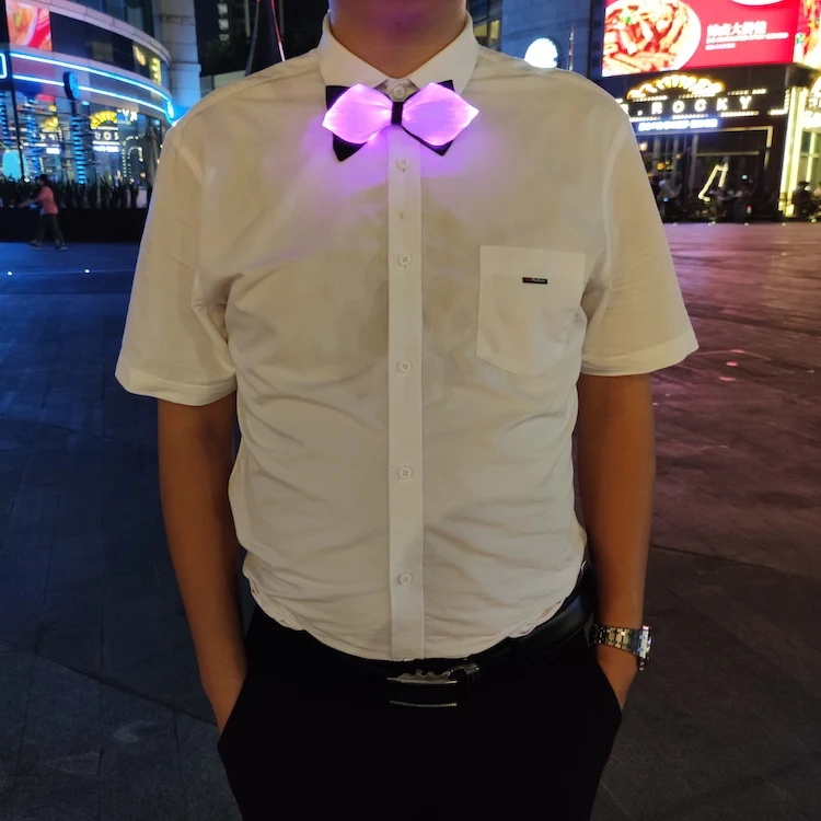 Light Up Bow Tie 7 Glow Colors LED Bowties White Fiber Optic Glow Neck Tie Christmas New Year Halloween Valentine Rave Music