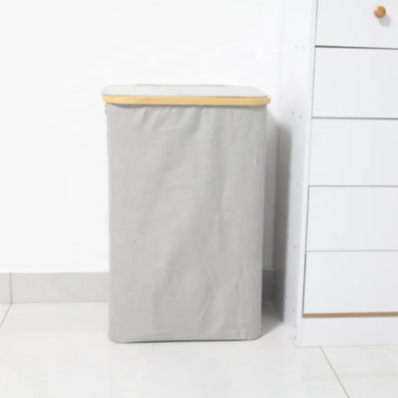 Modern Single Bamboo Large Dirty Clothes Capacity Basket Folding Laundry Hamper With Mesh Bag