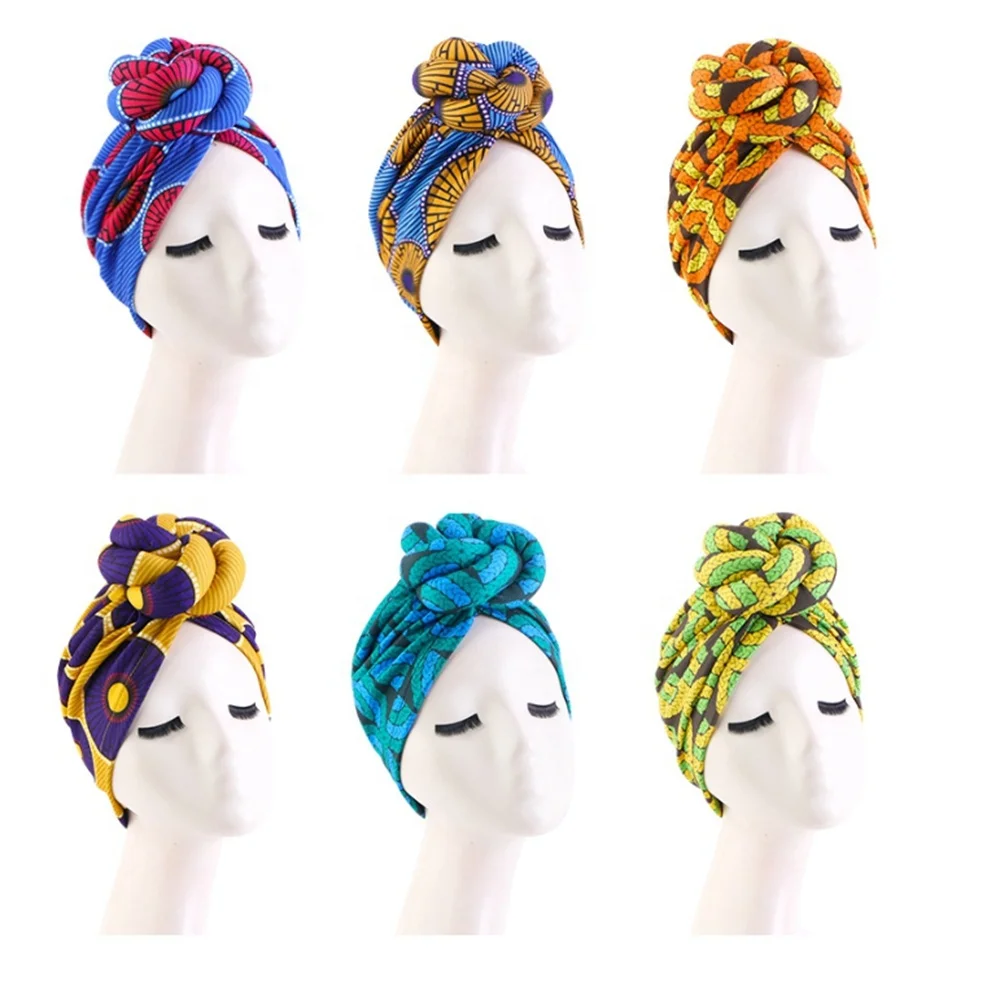 Custom Twisted Hijab Headwraps Elastic African Prints Knot Headband Turban Women