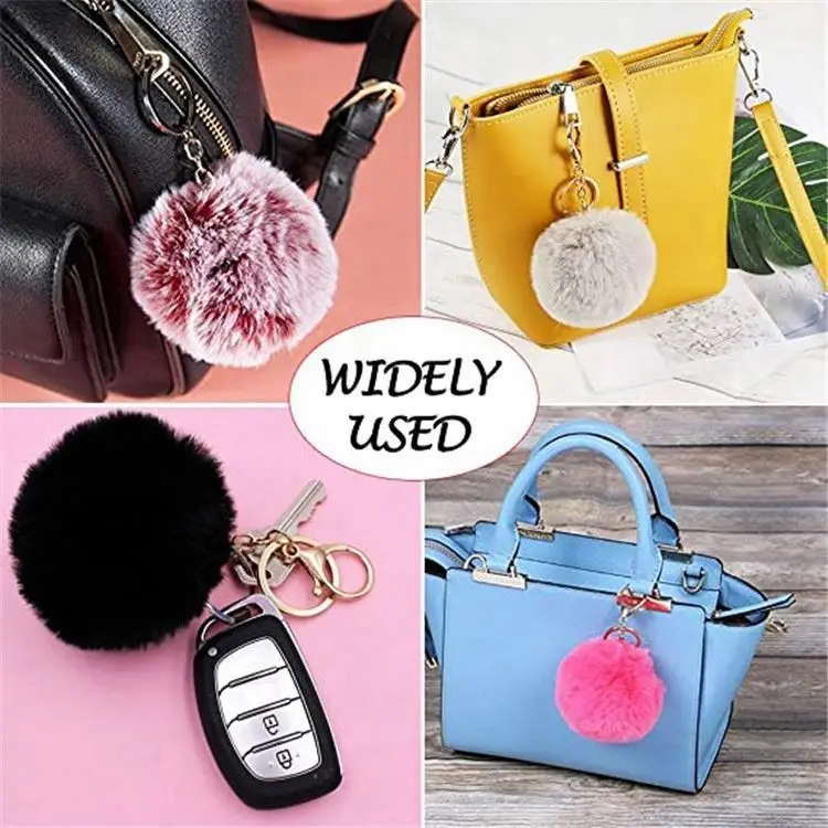 Furry Puff Ball Faux Rabbit Pink Fur Ball Pom Pom Keychain For Women And Girls