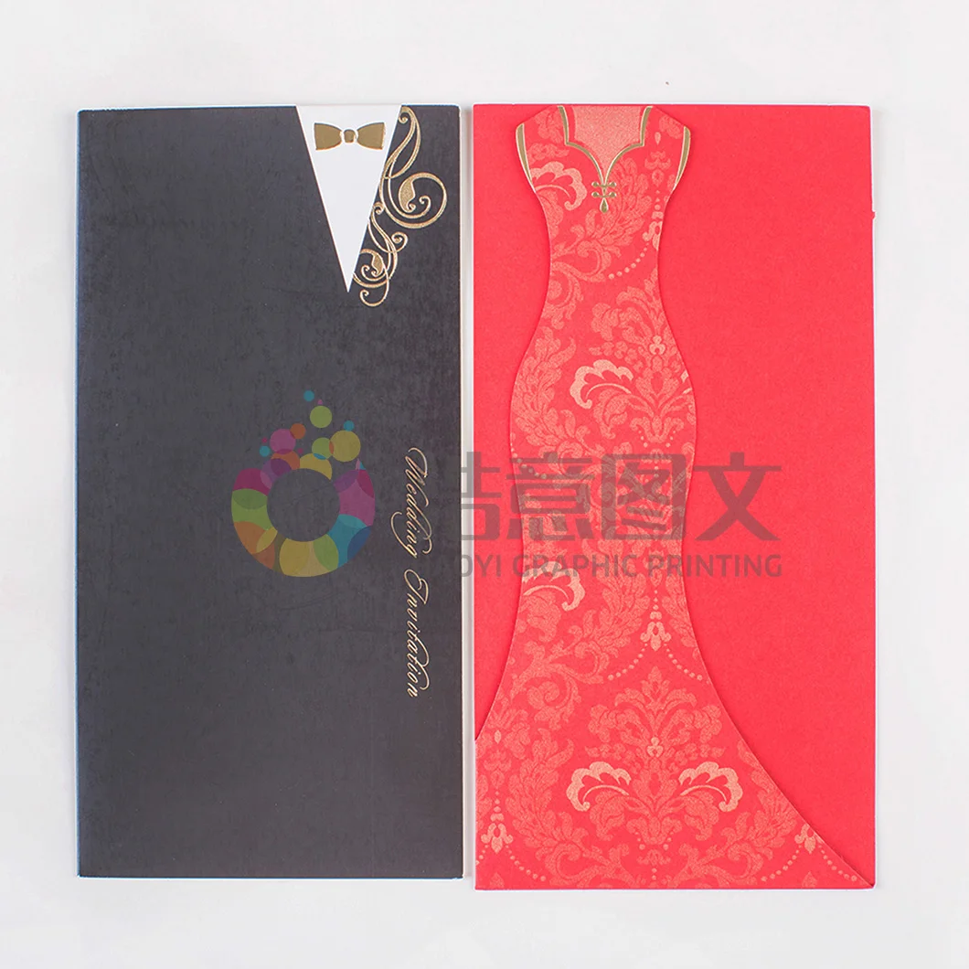 Custom Printing Laser Cut Luxurious Wedding Invitations Red Elegant Wedding Invitation Paper Cards