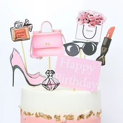 New design happy birthday party  girls  cake topper high-heeled handbag cake topper perfume  cake topper