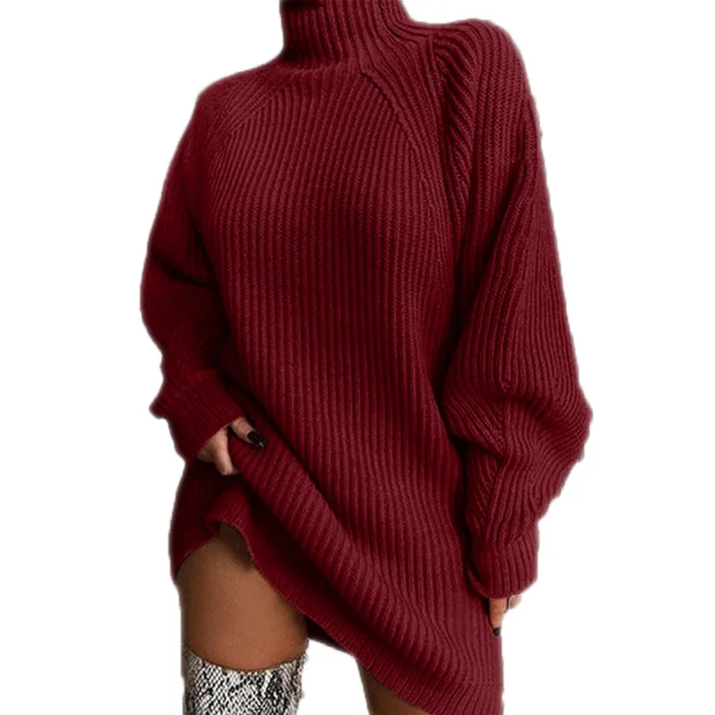 Autumn and Winter Medium And Long Sleeves Turtleneck Sweater Dress