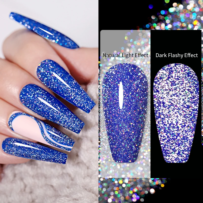 LILYCUTE Laser Reflective Glitter Top Coat Nail Gel Polish Resin Disco Sparkling Semi Permanent UV for Manicure Art