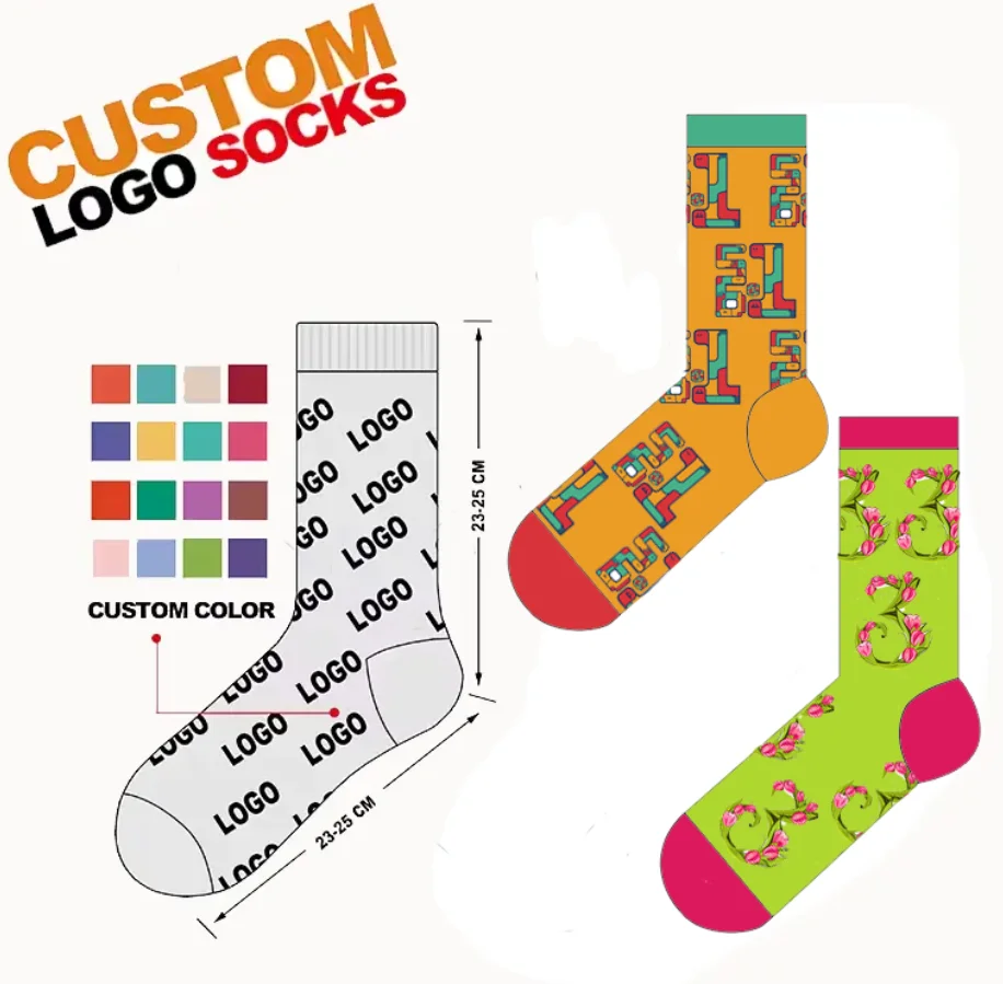 High Quality Cotton Color Socks Sock Manufacturer Crew Custom Socks With Your Own Custom logo