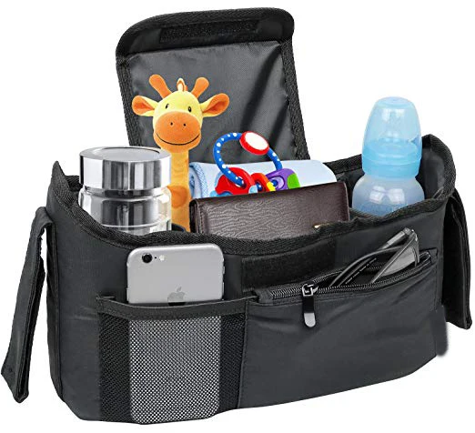 High quality baby diaper stroller organizer with pocket zipper phone pocket stroller organizer bag baby stroller organizer bag