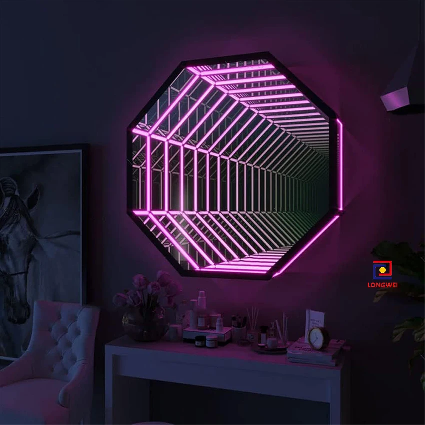 Hot Selling Nordic Atmosphere Hexagon Wall Lamp Multilayer Magic Mirror 3D LED Dance Floor Modern Glass Design