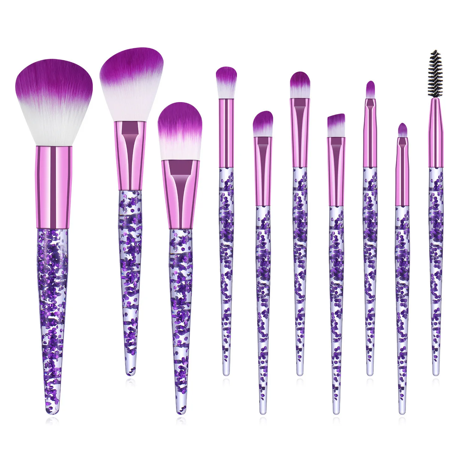 10 Pcs Purple Crystal Handle Beauty Makeup Brush Set Acrylic Transparent Custom Logo Cosmetics Make up Brush Kit