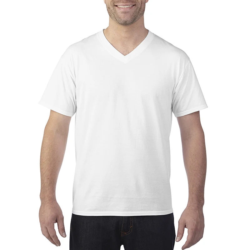 OEM Latest 100% cotton with custom logo mens v-neck  cotton t shirt