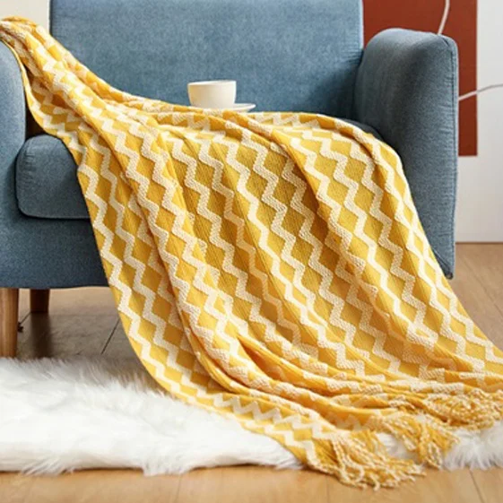 Wholesale factory custom washable picnic blanket stripe with tassel blanket bedding knitted throw blanket modern