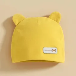 Wholesale solid color soft knitting cotton baby beanie fetal hat with bear ears for unisex newborn infant