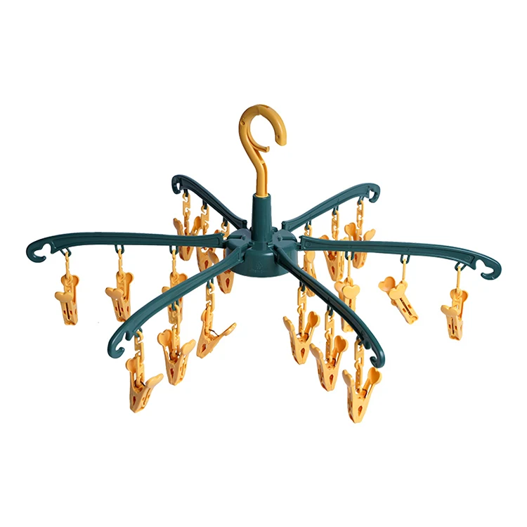 Wholesale 18 clips socks underwear clothes hanger rack multi-clip folding drying rack