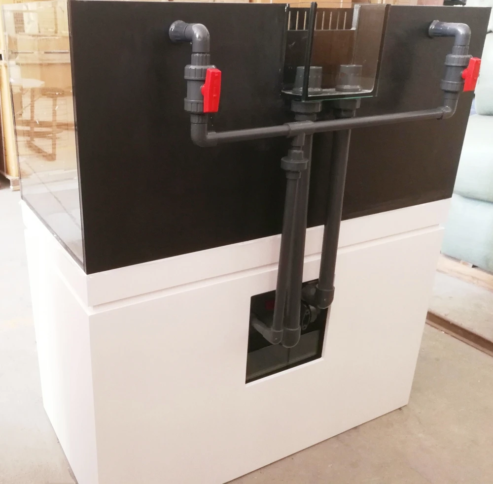 
Custom Built High Quality New Design Glass and Wood Stand Reef Saltwater Rimless Aquarium Tank Marine World with Sump & Plumbing 