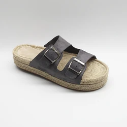 OEM & ODM ladies double straps slippers 2 cm  nature jute sole sandals casual summer espadrilles shoes for girls