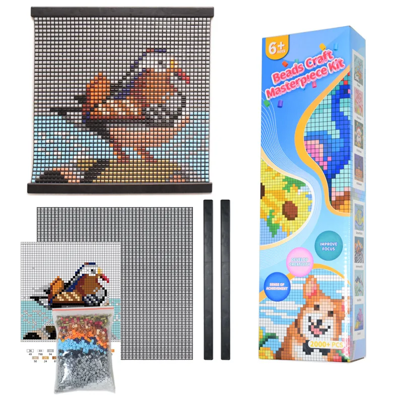 Wholesale Fuse Beads Without Ironing Handmade Mesh Canvas Wall Painting Snappix Bead Craft Kit