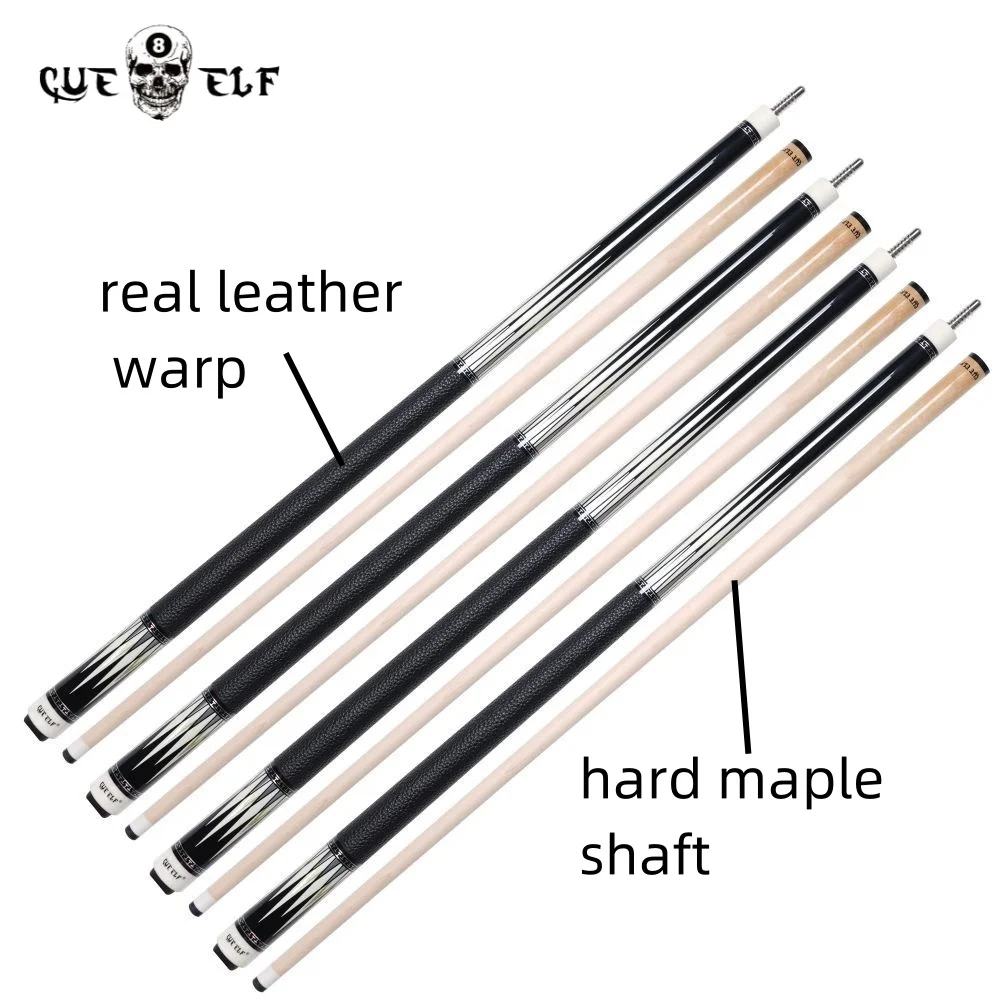 CUEELF Billiard Cue Stick Pool Firm Real Leather Warp 1/2 Hard Maple Wood Shaft 12.5mm Tip Size Radial Joint 58 Inches