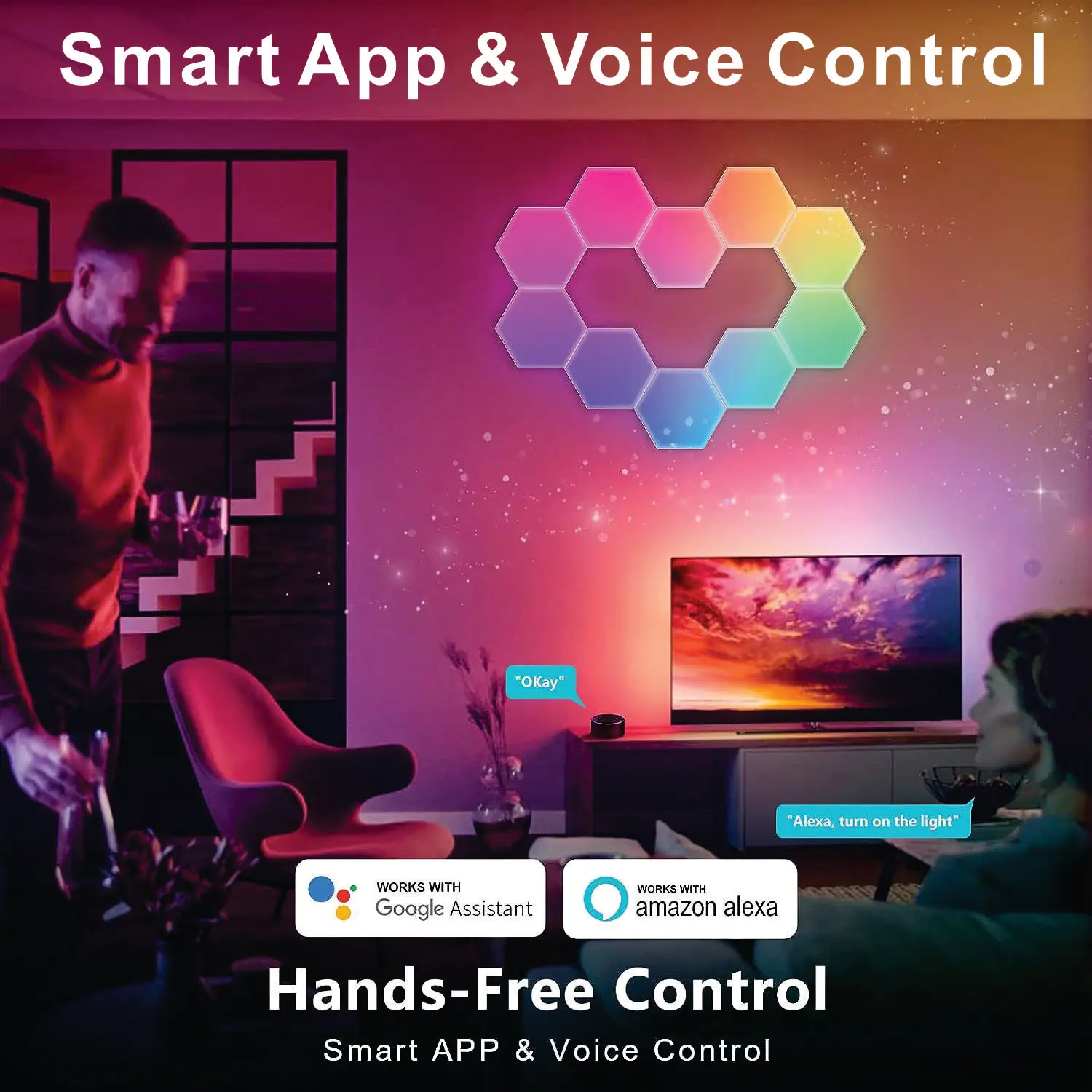 reasonable sale hexagon wifi night light rgbic magic color 15pcs patchable smart led wall light