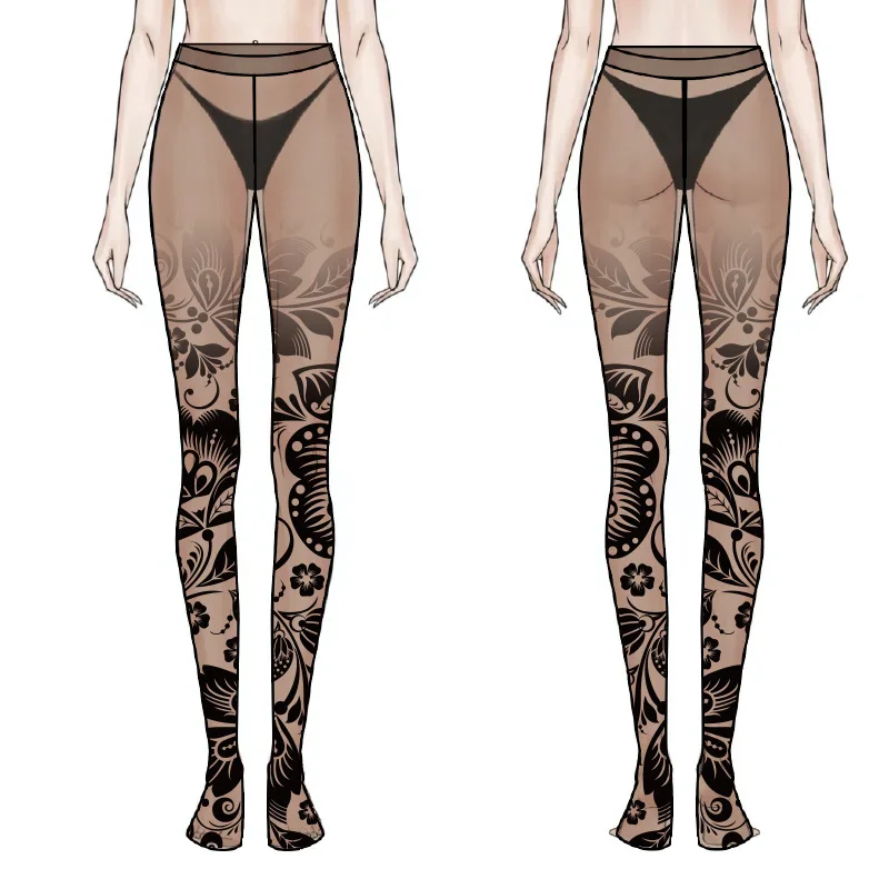 Пользовательские прозрачные ультратонкие дышащие сексуальные женские колготки с цифровой печатью эластичные черные жаккардовые мягкие