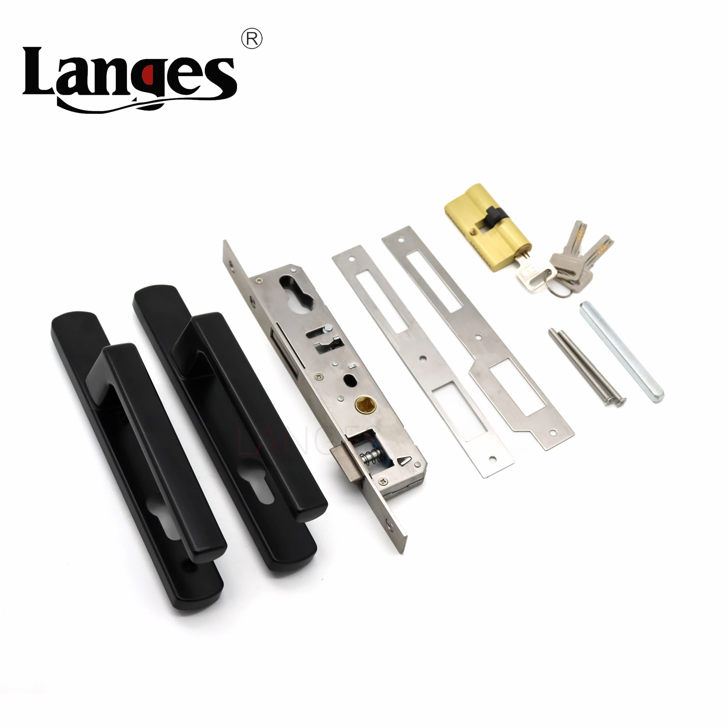 Black Aluminum Alloy Lock Set Entrance Keyed Deadbolt Door Tilt Turn Lever Mortise Door Handles