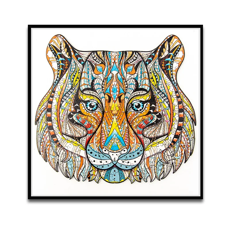 TS 2024 hot sell Wooden DIY Animal Puzzles Unique Gifts Jigsaw animal tiger wolf Wood educational Montessori toy for child