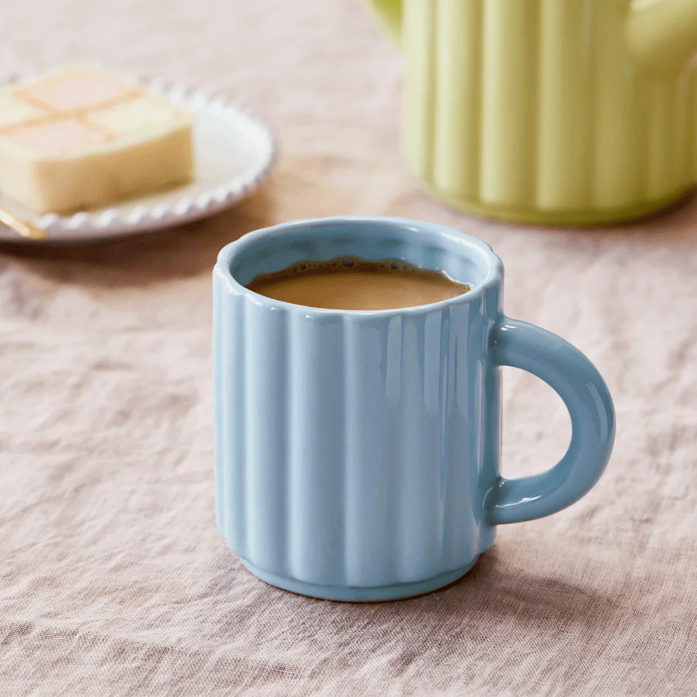 Gifts macaron color stripe embossed coffee and tea sets unique porcelain tea pot and cup set