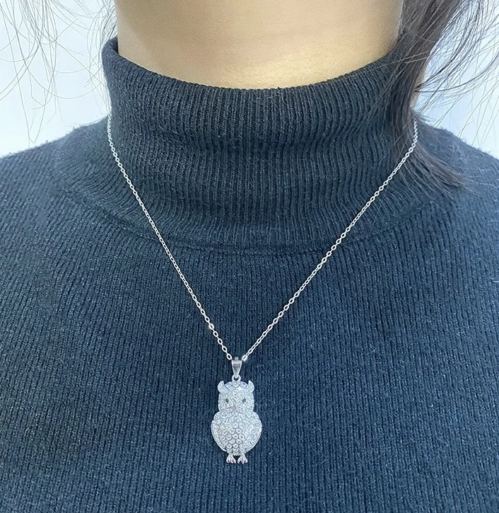 Fashion accessories 925 silver 18k real gold plated zircon Owl pendant girls necklace