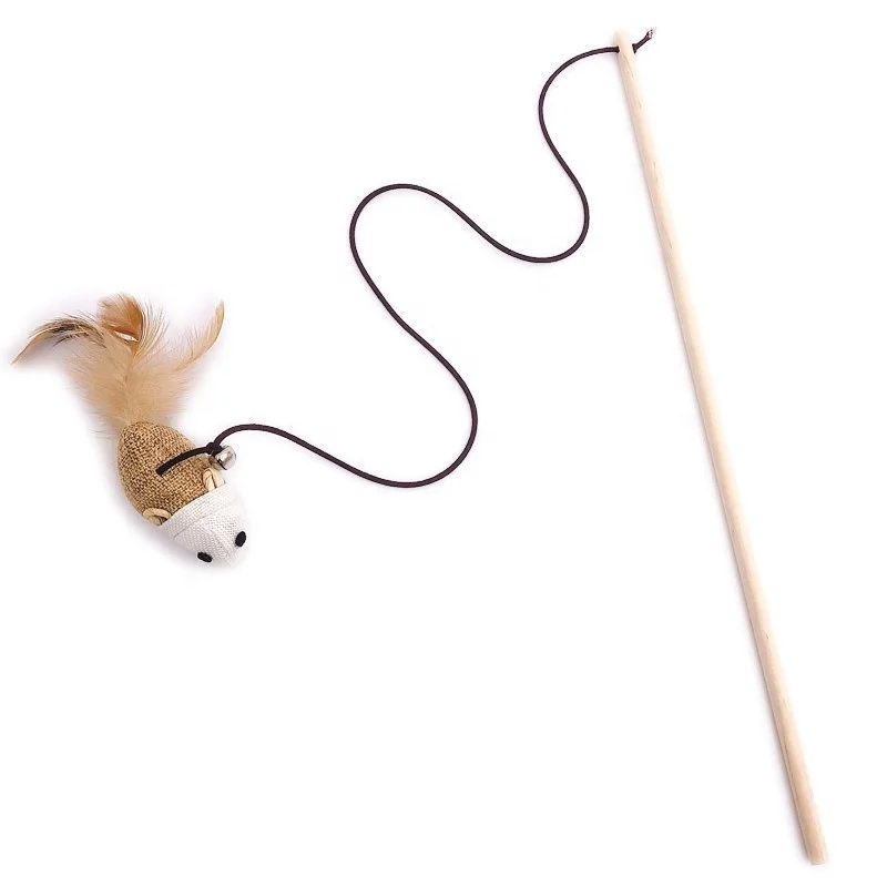 Interactive Wooden Cat Toy Stick Teaser Cat Toy with Fish
