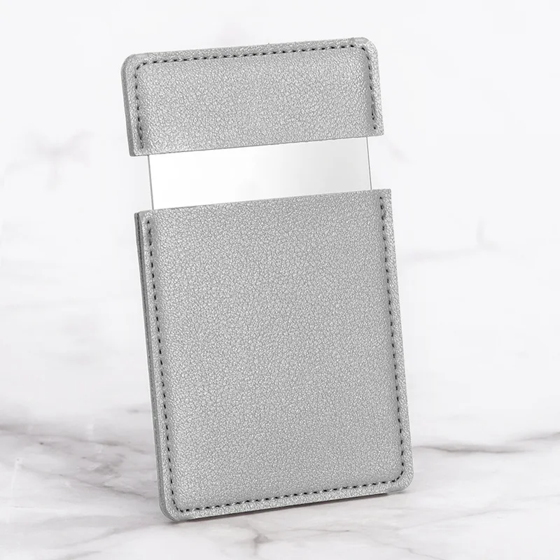 Luma Beauty Portable metal stainless steel credit card style compact giveaway cosmetic pocket make up Mirror with PU pouch