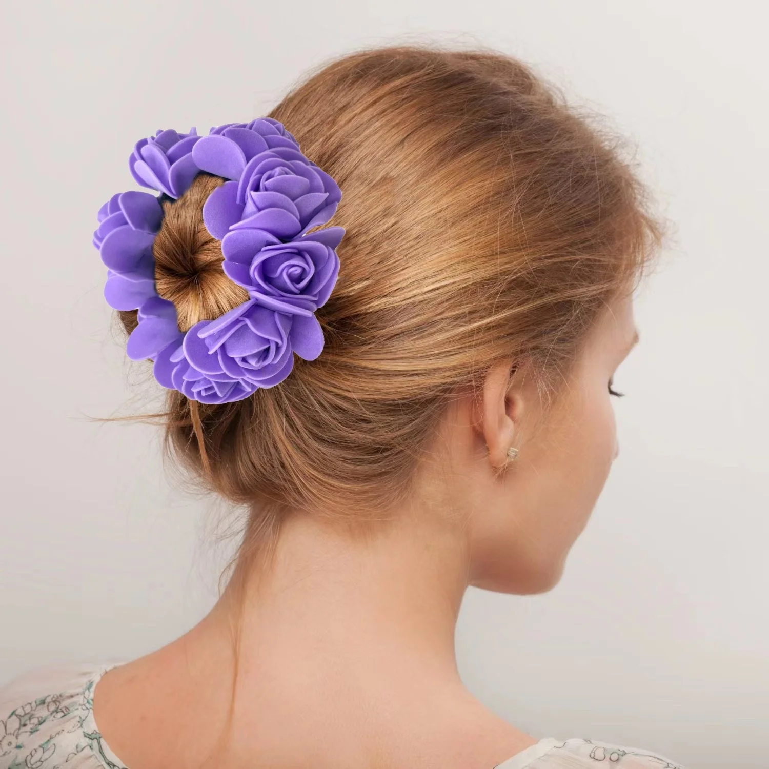 HZM-60770  Colorful Handmade Rose Flower Hair Ties Ponytail Holder Band for Women Wedding Bridal Party Hairstyles Decoration