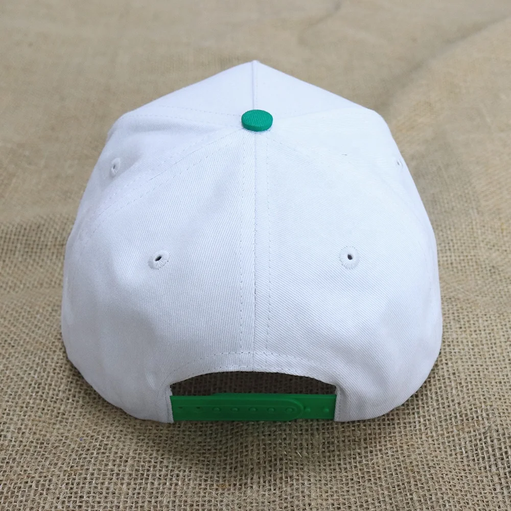 two tone adjustable custom logo snap back hat 5 panel cotton structured sports cap with green brim
