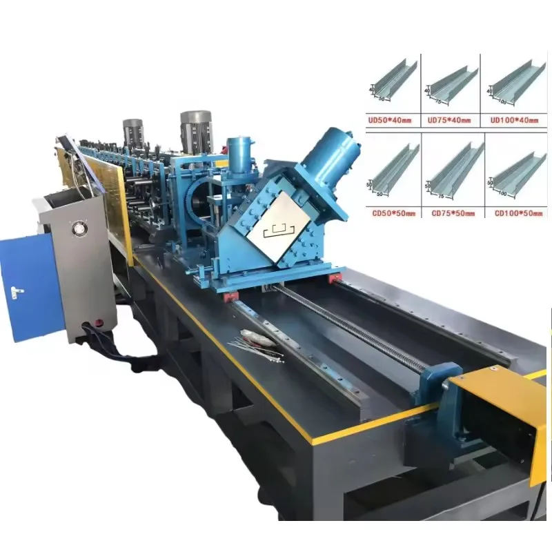 Full Automatic light gauge slotted C U channel steel frame making metal stud and track furring rolling forming machine