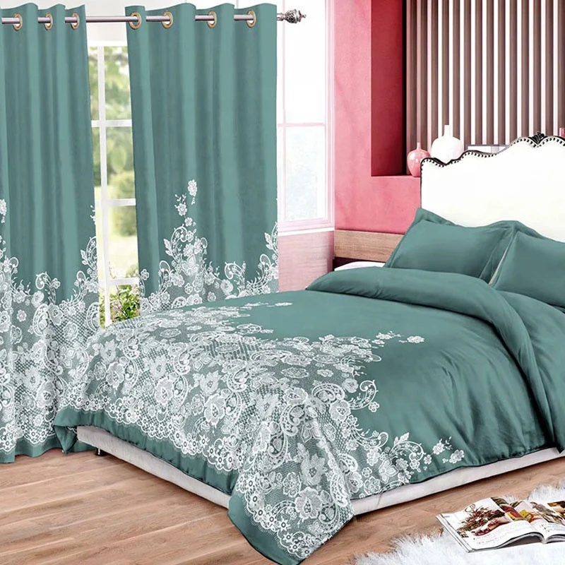 Home Bedroom Bedding Curtain Set 3d Design Printing Floral And Flower Luxury Bedsheet 6pcs Sets